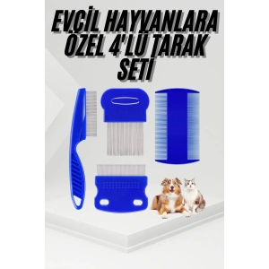BFS 4lü Bit Pire Tarağı Set Kedi Köpek Evcil Hayvan Tüy Toplayıcı Mavi