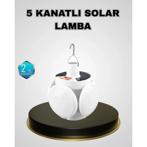 BFS 5 Kanatlı Solar Kamp Lambası – USB Şarjlı, Taşınabilir, IP65 Su Geçirmez Bahçe Lambası