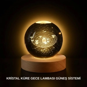 BFS Ahşap Standlı LED Kristal Küre Lazer İşlemeli Dekoratif Obje