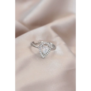BFS Ayarlamalı Silver Renk Metal Zirkon ve Kristal Taşlı Damla Model Yüzük