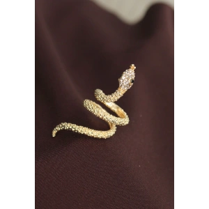 BFS Ayarlanabilir Gold Renk Zirkon Taşlı Yılan Yüzük