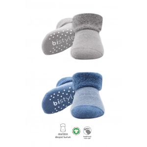 BFS   Bistyle Çemberli Kaymaz Havlu Soket Çorap 2Li BS10503 İndigo Gri