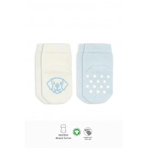 BFS   Bistyle Hayvan Figürlü Kaymaz Soket Çorap 2Li BS10104 Mavi Ekru