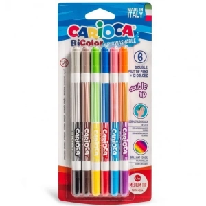 BFS   Carioca Bicolor Süper Yıkanabilir Çift Uçlu Keçeli Boya Kalemi 6Lı 12 Renk