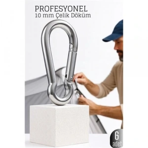 BFS Çelik Yan Açılır 6 LI Karabina -10 mm Kamp, Tırmanış ve Günlük Kullanım İçin Güvenli Kilit