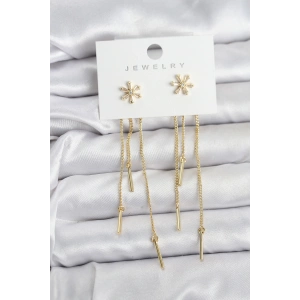 BFS Çiçek Model Gold Pirinç Sallantılı Kadın Küpe