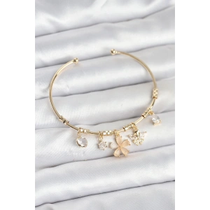 BFS Çiçek ve Kelebek Charmlı Gold Renk Pirinç Kadın Bileklik