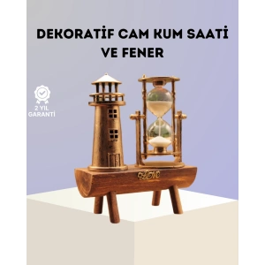 BFS Dekoratif Ahşap Kum Saati ve Deniz Feneri Figürlü Masa Süsü – Şık ve Fonksiyonel Tasarım