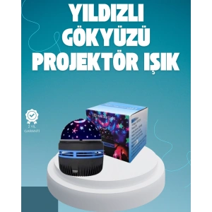BFS Döner Galaxy Projektör Gece Lambası – Ay ve Yıldız Işıklı Atmosfer Lamba, USB Bağlantılı