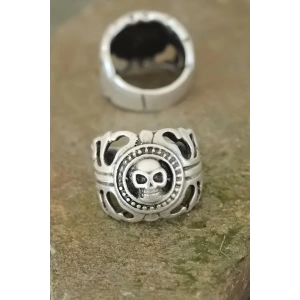 BFS Eskitme Gümüş Renk Metal Kuru Kafa Tasarım Ayarlamalı Erkek Yüzük