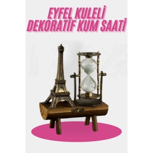 BFS Eyfel Kulesi Tasarımlı Kum Saati Kristalleştirilmiş Kum Saati Dekoratif Ahşap Görünümlü