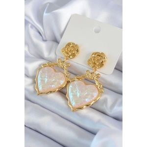 BFS Gold Renk Gül Sallantı Kalp Model Pirinç VİP Kadın Küpe