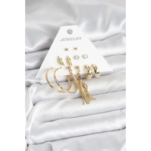 BFS Gold Renk Pirinç Kadın 6 Çift Küpe Seti