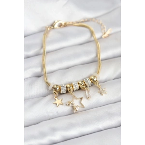 BFS Gold Renk Pirinç Yıldız Model Charmlı Kadın Bileklik