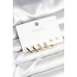 BFS Gold Renk Pirinç Zirkon Taşlı 925 Ayar Gümüş Çivili Kadın Küpe Seti