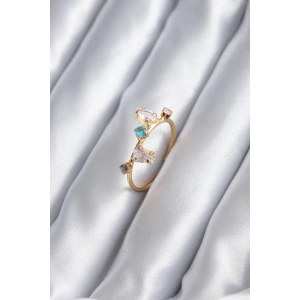 BFS Gold Renk Renkli Zirkon Taşlı Kadın Yüzük