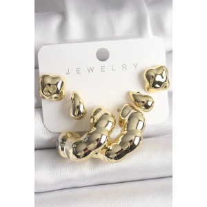 BFS Gold Renk Yonca Damla Halka Model CCB Plastik Kadın Küpe Seti