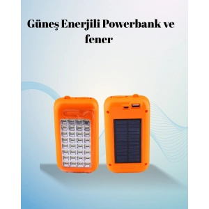 BFS Gold Silver Güneş Enerjili Powerbank Işıldak – 10000 mAh, 32 LED, Çift USB, Su Geçirmez