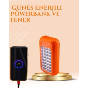 BFS Gold Silver Güneş Enerjili Powerbank Işıldak – 10000 mAh, Taşınabilir, Suya Dayanıklı, 32 LED