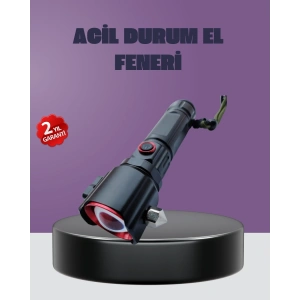 Mey İthalat® Güçlü Işıklı El Feneri Acil Durum Çekiç ve Pusula