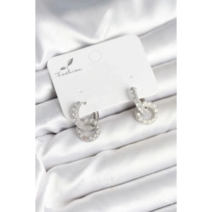 BFS Gümüş Renk Pirinç Zirkon Taşlı Halka Model Kadın Küpe