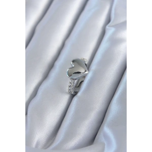 BFS Gümüş Renk Pirinç Zirkon Taşlı Kalp Model Kadın Yüzük