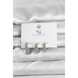 BFS Gümüş Renk Pirinç Zirkon Taşlı Kalpli Kadın Küpe