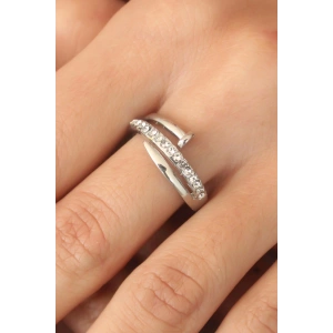 BFS Gümüş Renk Taşlı Çivi Ayarlanabilir Kadın Yüzük