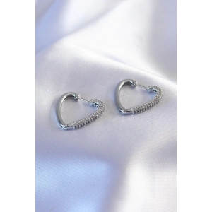 BFS Gümüş Renk Zirkon Taşlı Kalp Model Kadın Küpe