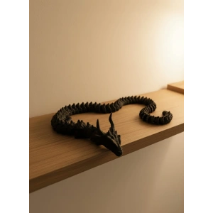 BFS Hareketli Siyah Ejderha Figür Uzun Gövdeli Fantastik Masa ve Raf Dekoru