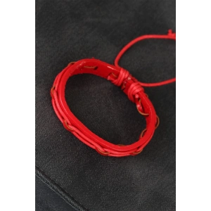 BFS Kırmızı Renk Ayarlamalı İpli Deri Erkek Bileklik