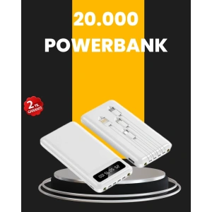 BFS LED Işıklı 20.000mAh Powerbank LCD Gösterge Dahili Çoklu Kablo