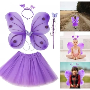 BFS Lila Mor Kelebek Kostümü - Lila Mor Kelebek Kostüm Aksesuar Seti 4 Parça