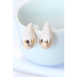 BFS Minimal Beyaz Mineli Çift Renk Damla Küpe