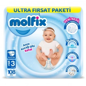 BFS   Molfix Bebek Bezi Ultra Fırsat Paketi 3 Beden 4-9 Kg 108 Adet