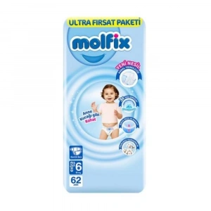 BFS   Molfix Bebek Bezi Ultra Fırsat Paketi 6 Beden 15+ Kg 62 Adet