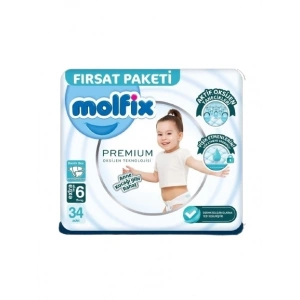 BFS   Molfix Premium Bebek Bezi Fırsat Paketi 6 Beden 15+ Kg 34 Adet