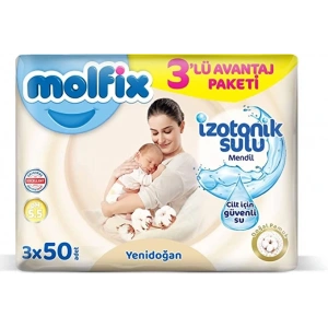 BFS   Molfix Yenidoğan İzotonik Sulu Doğal Pamuk Islak Havlu Mendil 3Lü 150 Yaprak