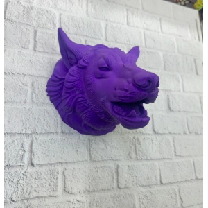 BFS Mor Renk 3D Kurt Başı Duvar Dekoru Asılabilir Maskot Heykel 25x19 cm