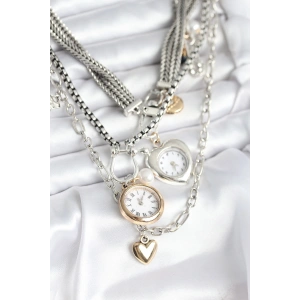 BFS Otantik Gümüş Renk Kadın Kolye Kombini