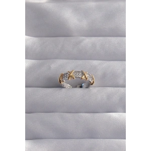 BFS Pirinç Ayarlamalı Gümüş Renk Zirkon Taşlı XOXO Model Yüzük