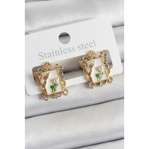 BFS Pirinç Beyaz Mineli Sanatsal Portre Model Gold Renk Kadın Küpe