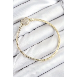 BFS Pirinç Charm Zirkon Taşlı Kalp Model Gold Renk Kadın Bileklik