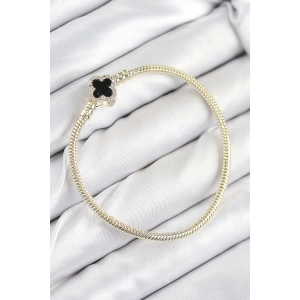 BFS Pirinç Charm Zirkon Taşlı Yonca Model Gold Renk Kadın Bileklik