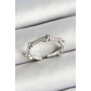 BFS Pirinç Düğüm Figürlü Zirkon Taşlı Gümüş Renk Ayarlanabilir Kadın Yüzük