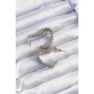 BFS Pirinç Gold Gümüş Renkli Tırtıklı Kalp Küpe