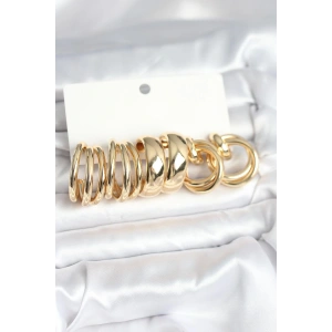 BFS Pirinç Gold Renk 3 Çift Vintage Kadın Küpe Seti