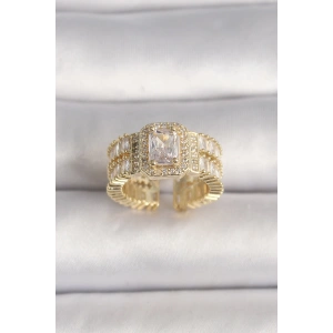 BFS Pirinç Gold Renk Ayarlanabilir Baget Zirkon Taş Model Kadın Yüzük