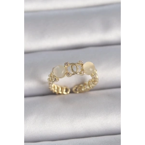 BFS Pirinç Gold Renk Ayarlanabilir Zirkon Taşlı Beyaz Mineli Birleşik Halka Model Kadın Yüzük