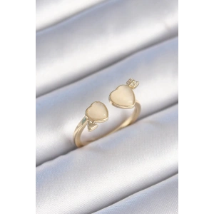 BFS Pirinç Gold Renk Beyaz Mineli Kalp Model Kadın Yüzük